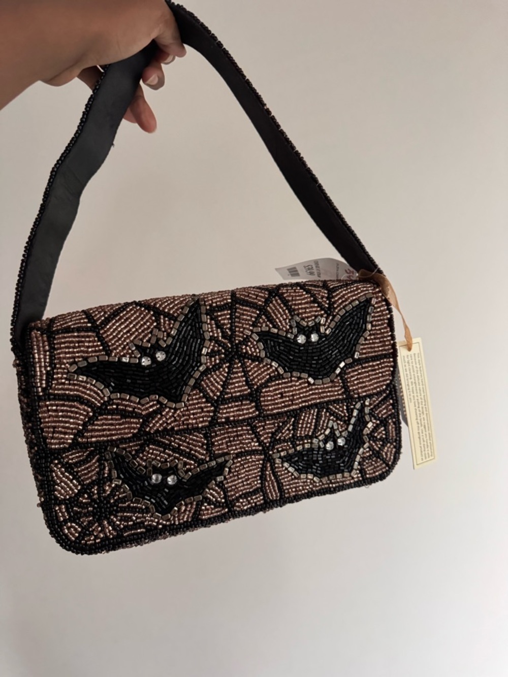 T.J.Maxx Beaded Bat Motif Evening Bag - Black & Rose Gold - Picture 2 of 4